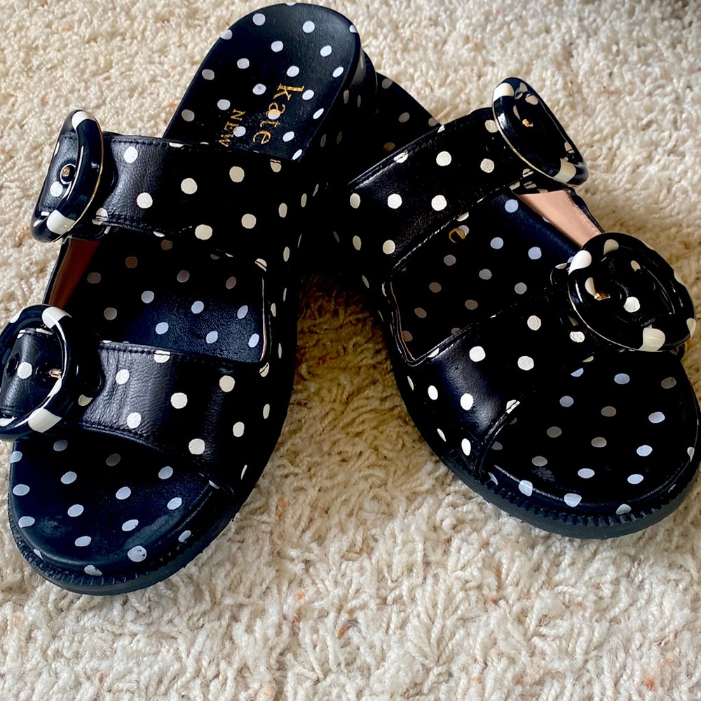 Kate Spade polka dot slip on sandals, size 7.5.